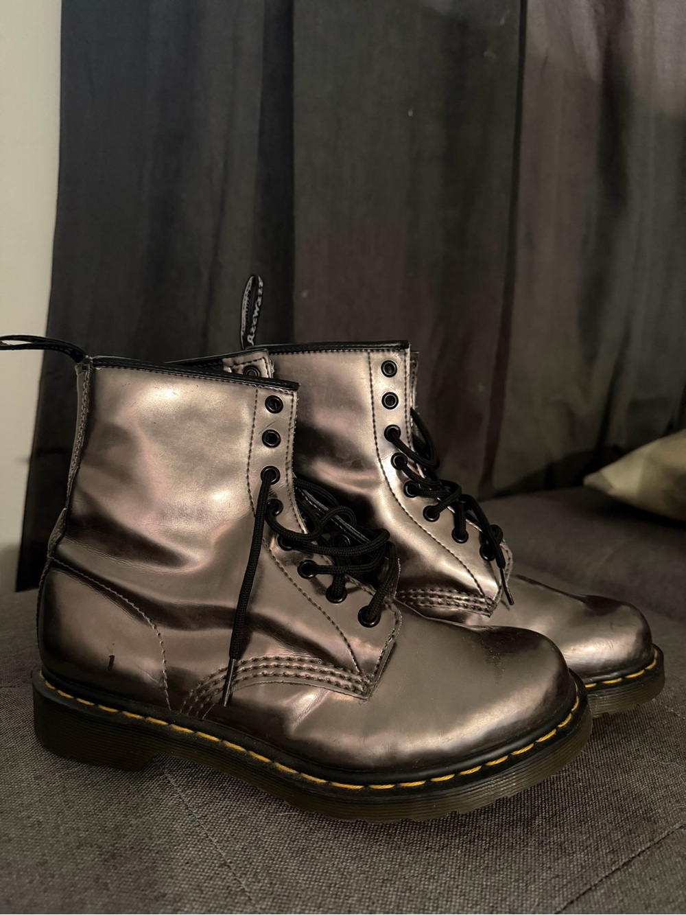 Dr. Martens Metallic Silver Lace-Up Combat Boots